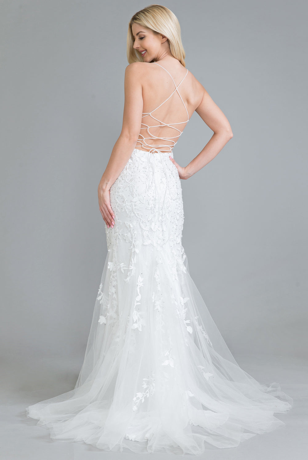Embroidered Lace Mermaid Tail Prom Dress-smcdress