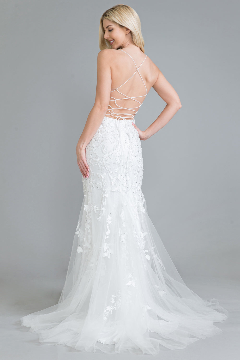 Embroidered Lace Mermaid Tail Prom Dress-smcdress