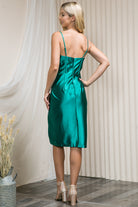 Short Satin Dress with Cowl Neck, Open Back & Side Slit-smcdress