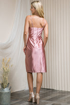 Short Satin Dress with Cowl Neck, Open Back & Side Slit-smcdress