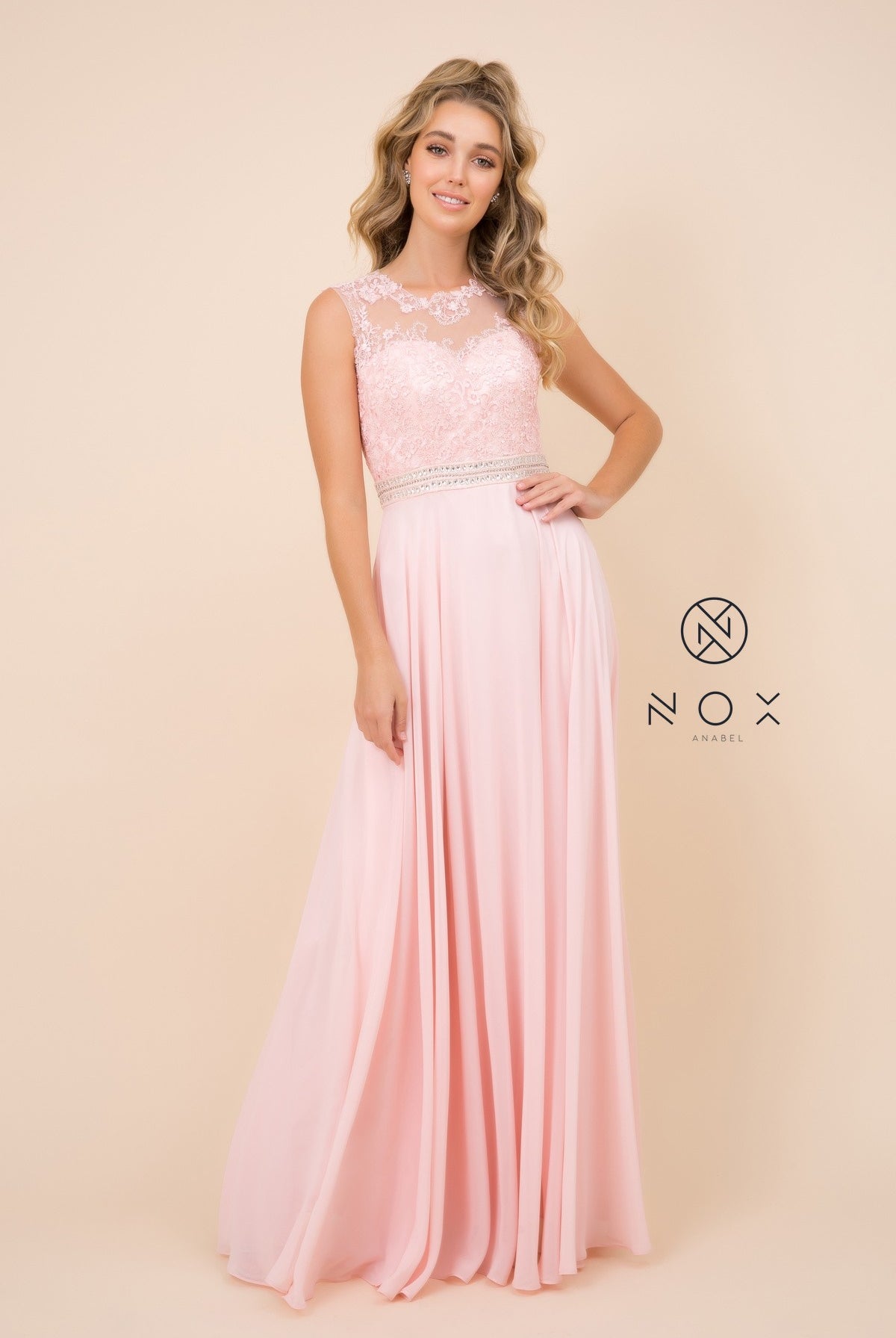 Embroidered Mesh A-Line High Neck Bridesmaid Dress-smcdress