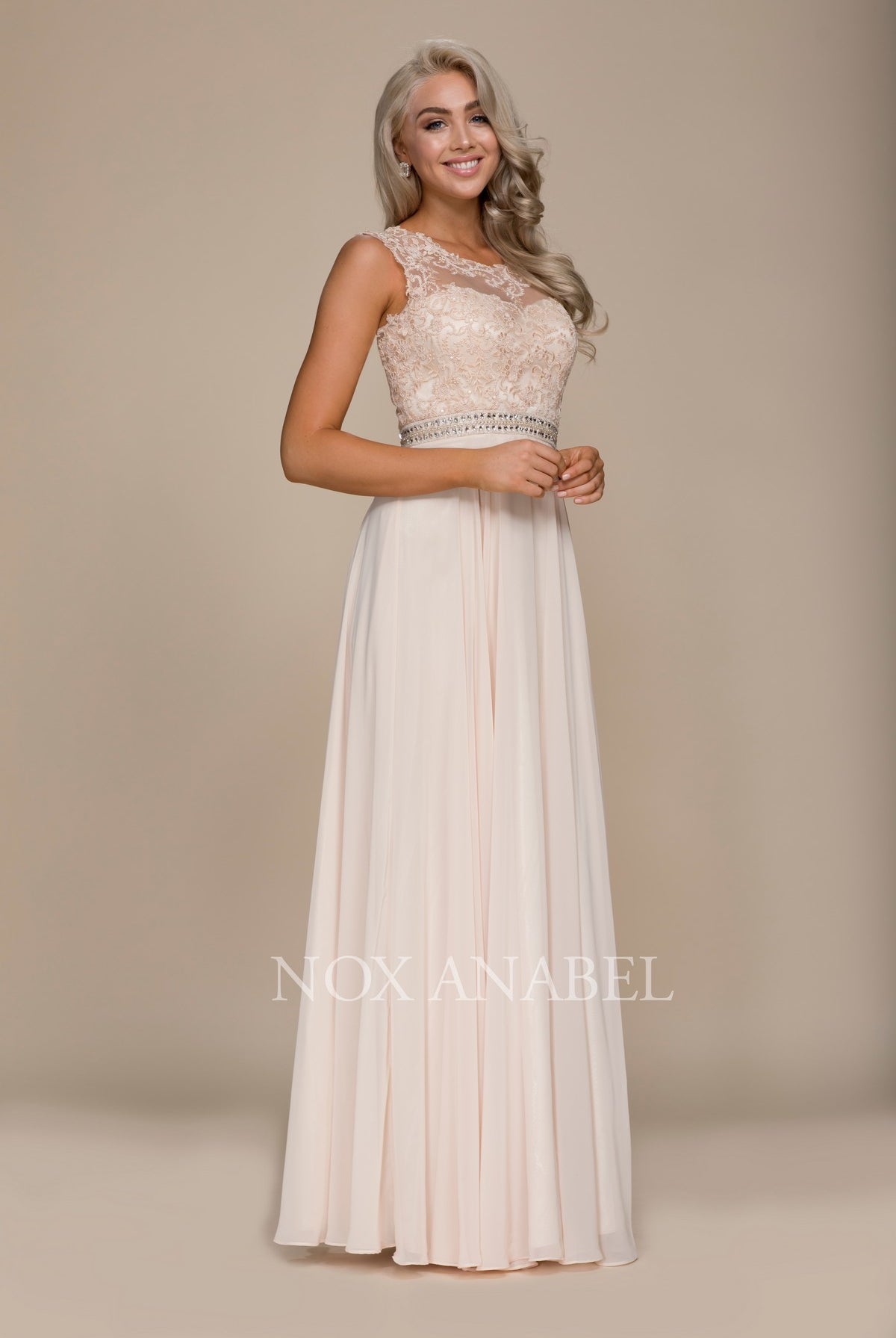 Embroidered Mesh A-Line High Neck Bridesmaid Dress-smcdress