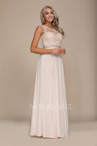 Embroidered Mesh A-Line High Neck Bridesmaid Dress-smcdress