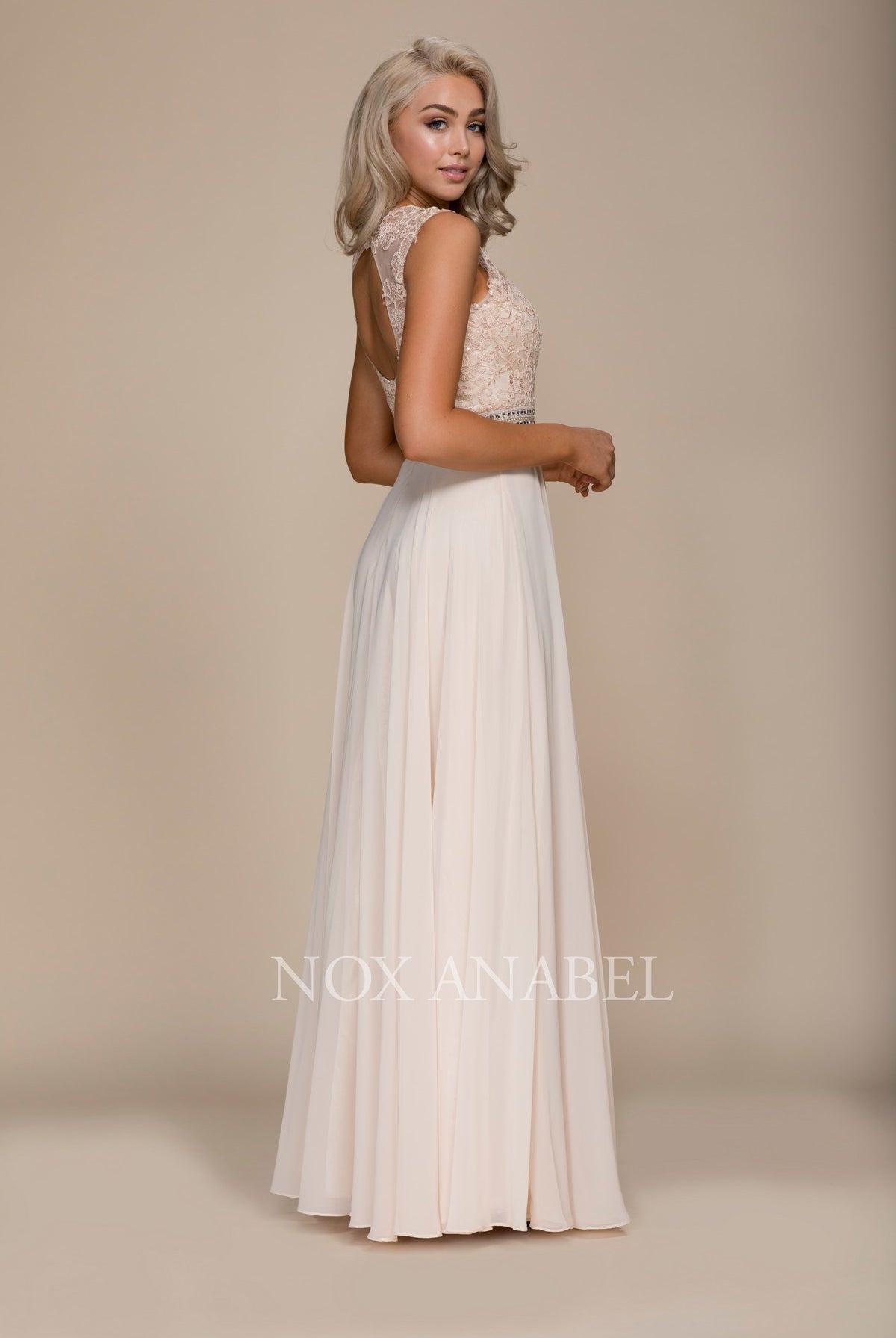 Embroidered Mesh A-Line High Neck Bridesmaid Dress-smcdress