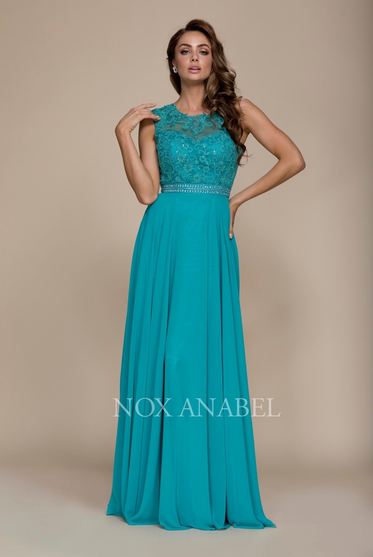 Embroidered Mesh A-Line High Neck Bridesmaid Dress-smcdress