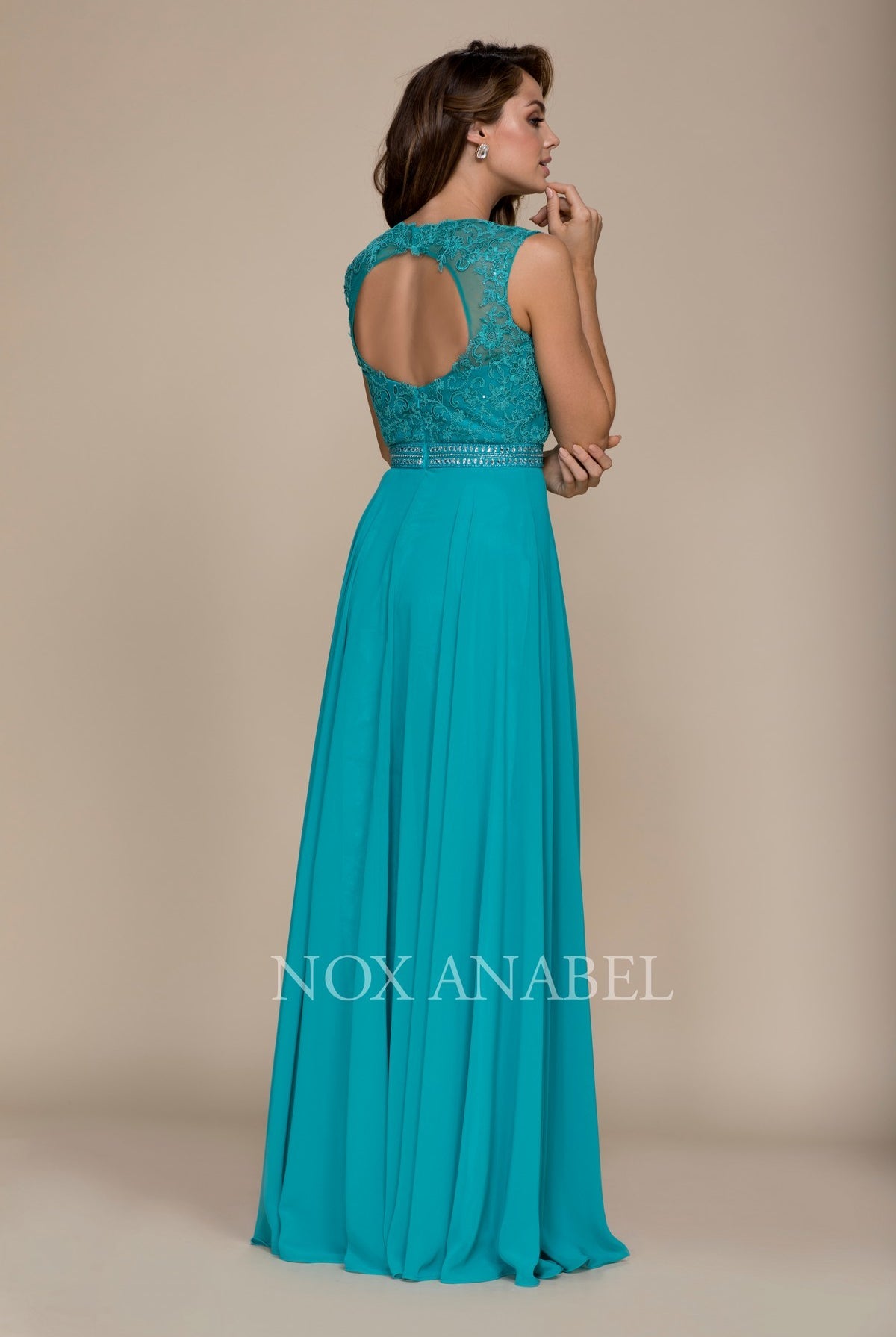 Embroidered Mesh A-Line High Neck Bridesmaid Dress-smcdress