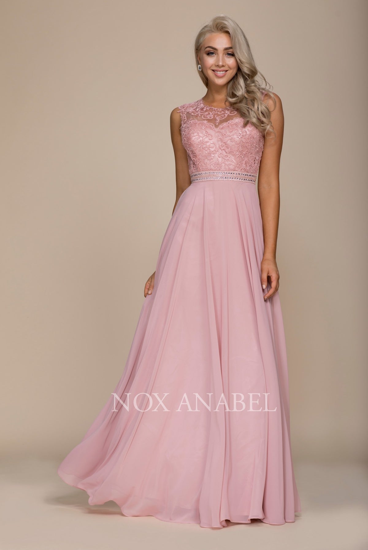Embroidered Mesh A-Line High Neck Bridesmaid Dress-smcdress