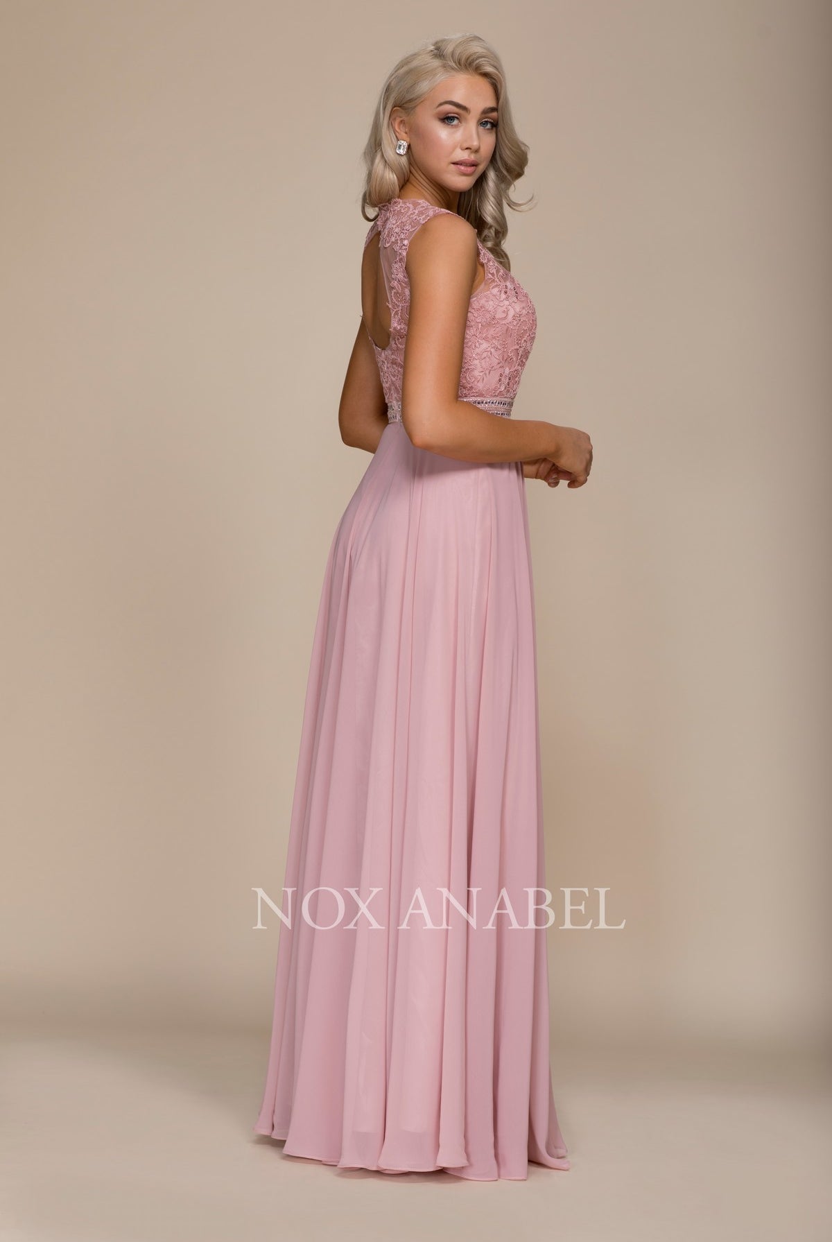 Embroidered Mesh A-Line High Neck Bridesmaid Dress-smcdress