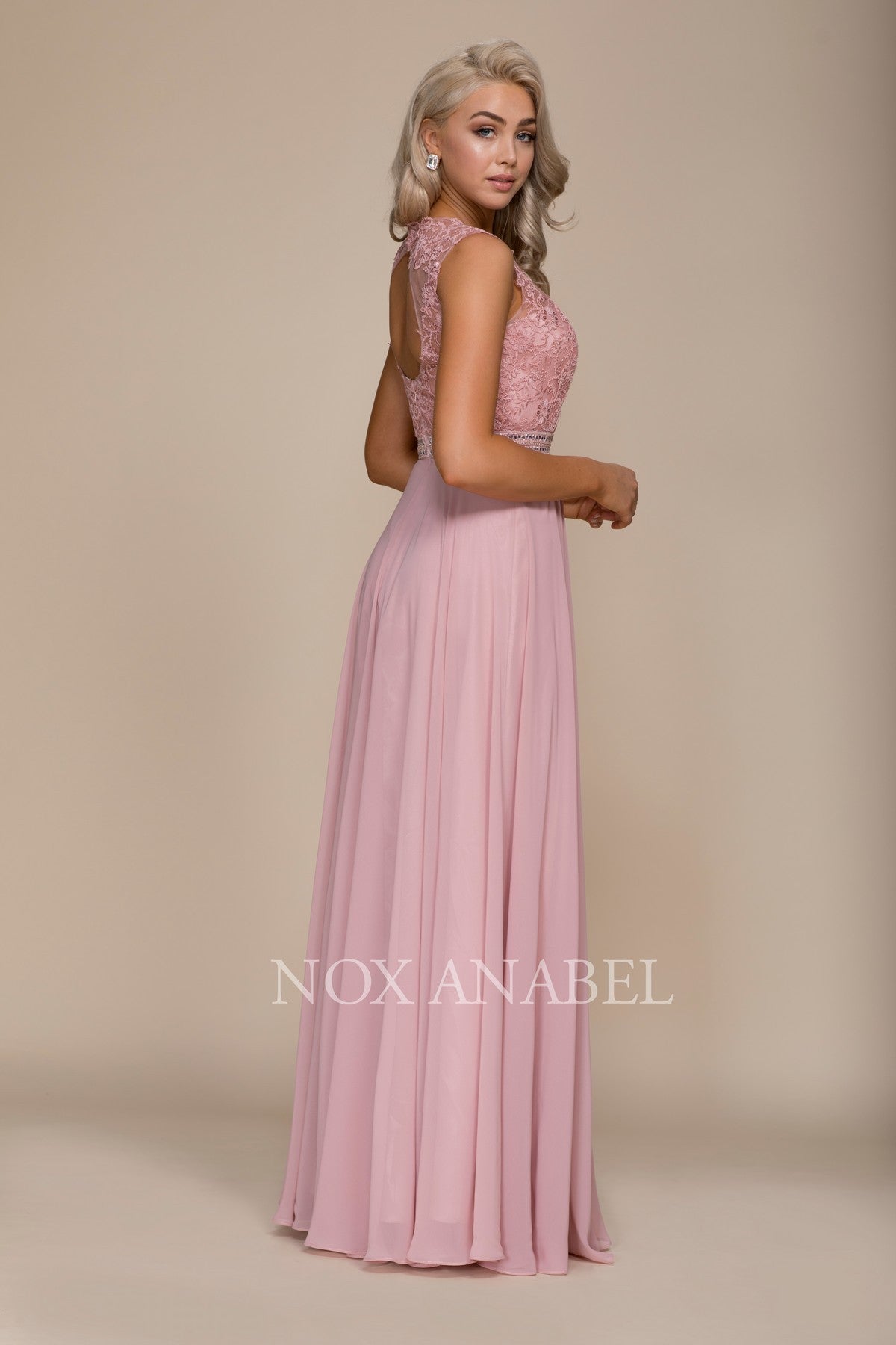 Embroidered Mesh A-Line High Neck Bridesmaid Dress-smcdress
