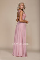 Embroidered Mesh A-Line High Neck Bridesmaid Dress-smcdress