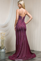 Glitter Prom Dress, Corset Back, Side Slit-smcdress