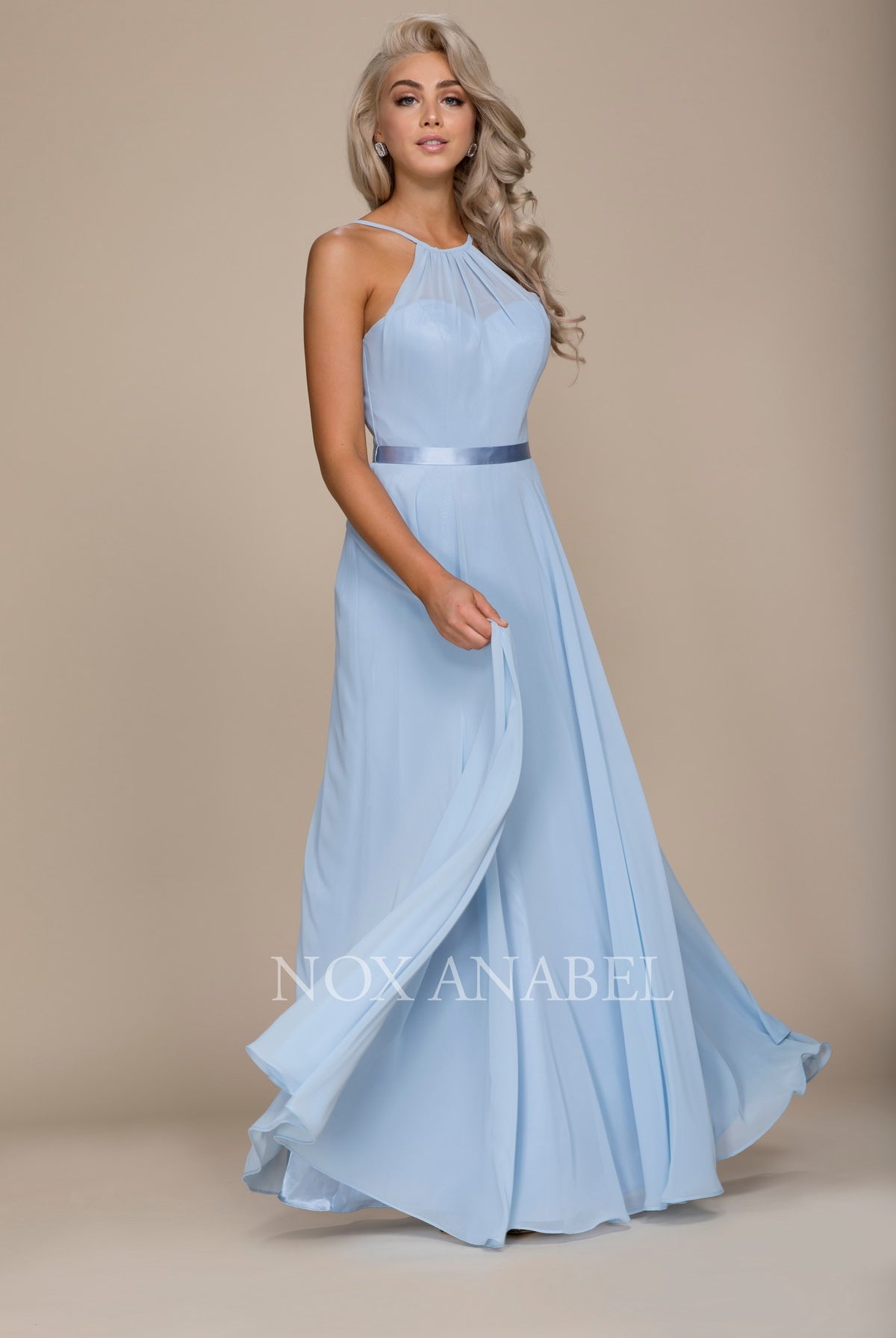 Chiffon A-Line Dress with Halter Neck, Open Back-smcdress