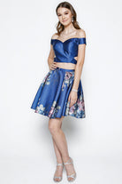 Floral off-shoulder two-piece dress for cocktail and homecoming-smcdress