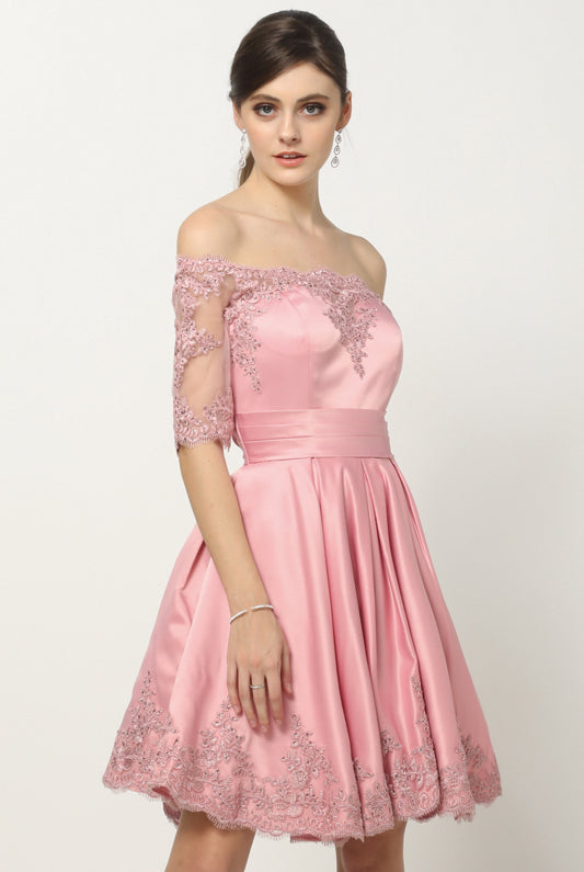 Embroidered Lace Applique Cocktail & Homecoming Dress-smcdress