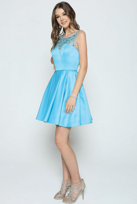 Embellished Top Flare Skirt Short Dress for Cocktail & Homecoming-smcdress