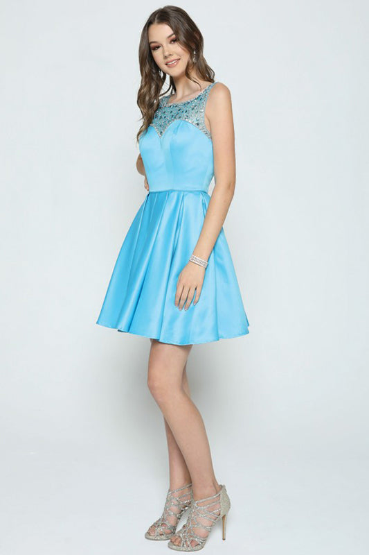 Embellished Top Flare Skirt Short Dress for Cocktail & Homecoming-smcdress