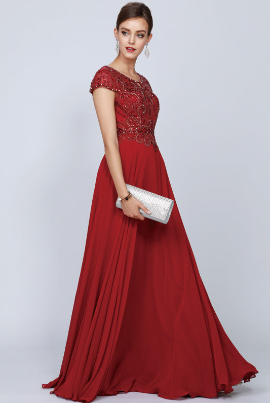 Embellished Cap-Sleeve Mother Of Bride Dress-smcdress