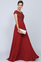 Embellished Cap-Sleeve Mother Of Bride Dress-smcdress