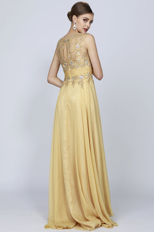 Sleeveless Mesh Prom & Bridesmaid Dress with Gathered Waist-smcdress