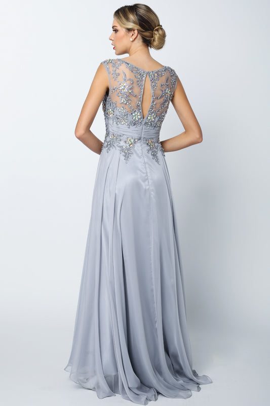 Sleeveless Mesh Prom & Bridesmaid Dress with Gathered Waist-smcdress