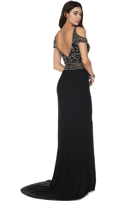 Long dress with embellished bodice evening gown-smcdress