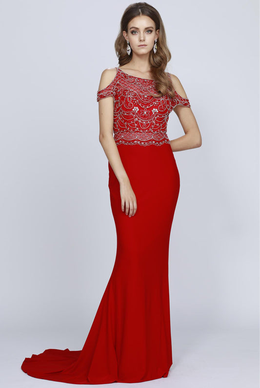 Embellished Bodice Off-Shoulder Long Prom Dress-smcdress