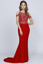 Embellished Bodice Off-Shoulder Long Prom Dress-smcdress