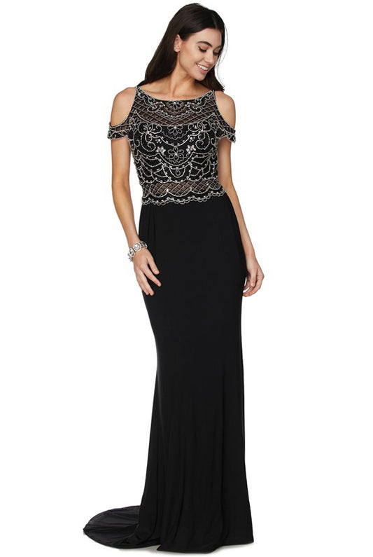 Long dress with embellished bodice evening gown-smcdress