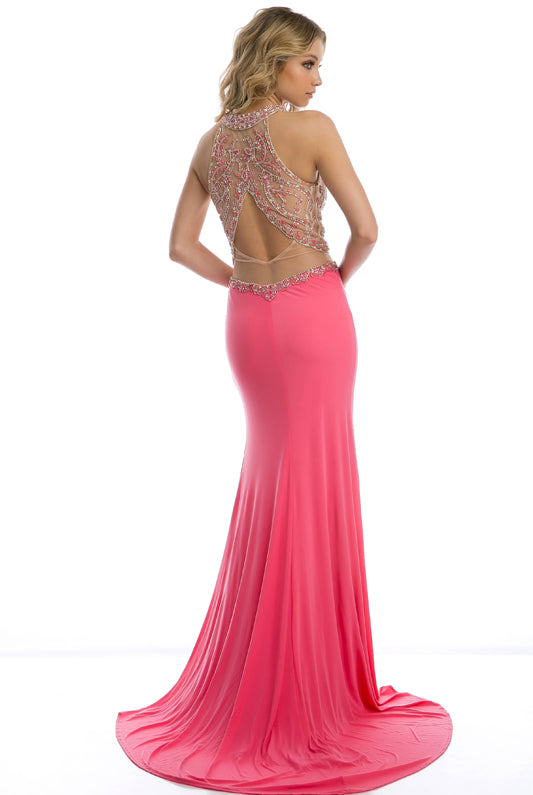 Mesh waistline and side slit evening prom gown-smcdress