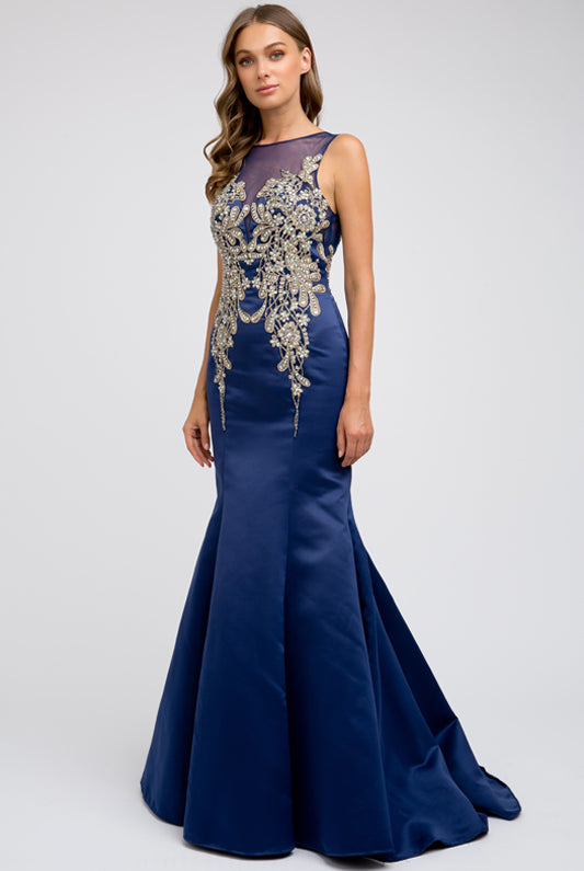 Beaded Satin Mermaid Prom Dress-smcdress