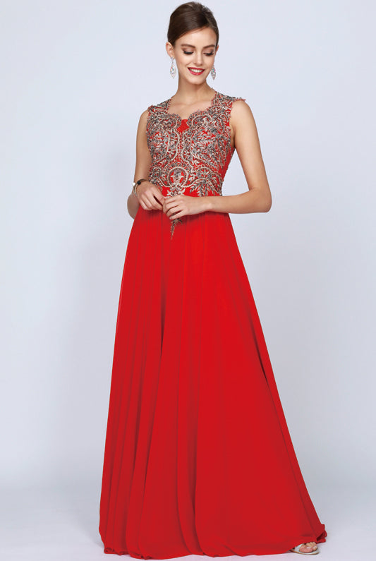 Cap Sleeve Embroidered Bodice Long Dress, MOB-smcdress