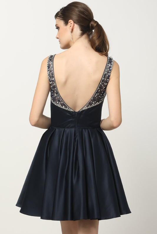Embellished Top Flare Skirt Short Dress for Cocktail & Homecoming-smcdress