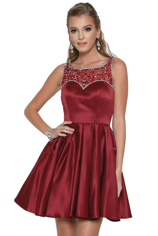 Embellished Top Flare Skirt Short Dress for Cocktail & Homecoming-smcdress