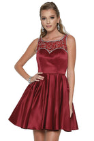 Embellished Top Flare Skirt Short Dress for Cocktail & Homecoming-smcdress