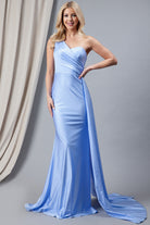 One-Shoulder Lycra Prom Dress with Side Cape-smcdress