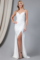 Satin Mermaid Long Evening & Bridesmaid Dress with Double Spaghetti Straps-smcdress