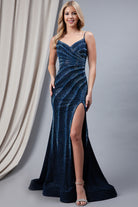 Glitter Prom Dress, Corset Back, Side Slit-smcdress