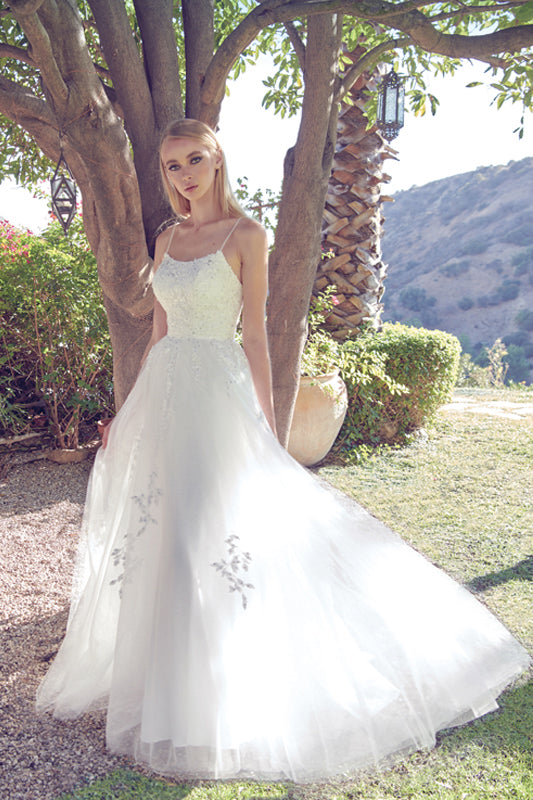Tulle Prom Dress w/ Floral Applique-smcdress
