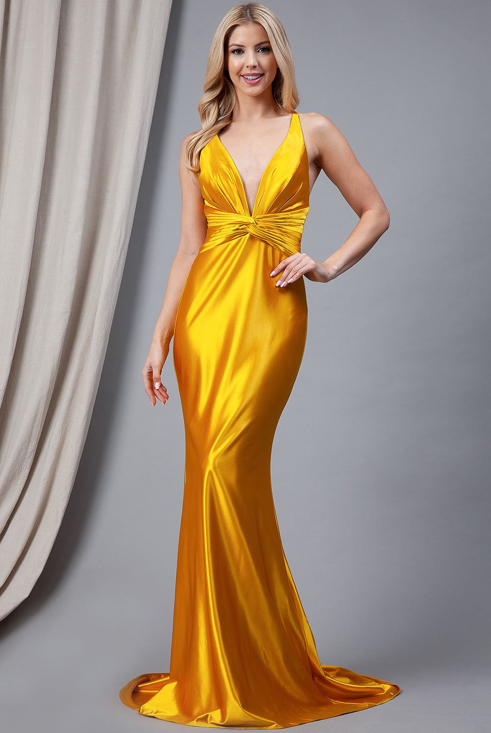 Satin Long Prom Dress with Open Criss Cross Back-smcdress