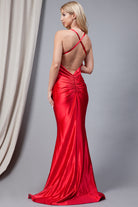 Satin Long Prom Dress with Open Criss Cross Back-smcdress