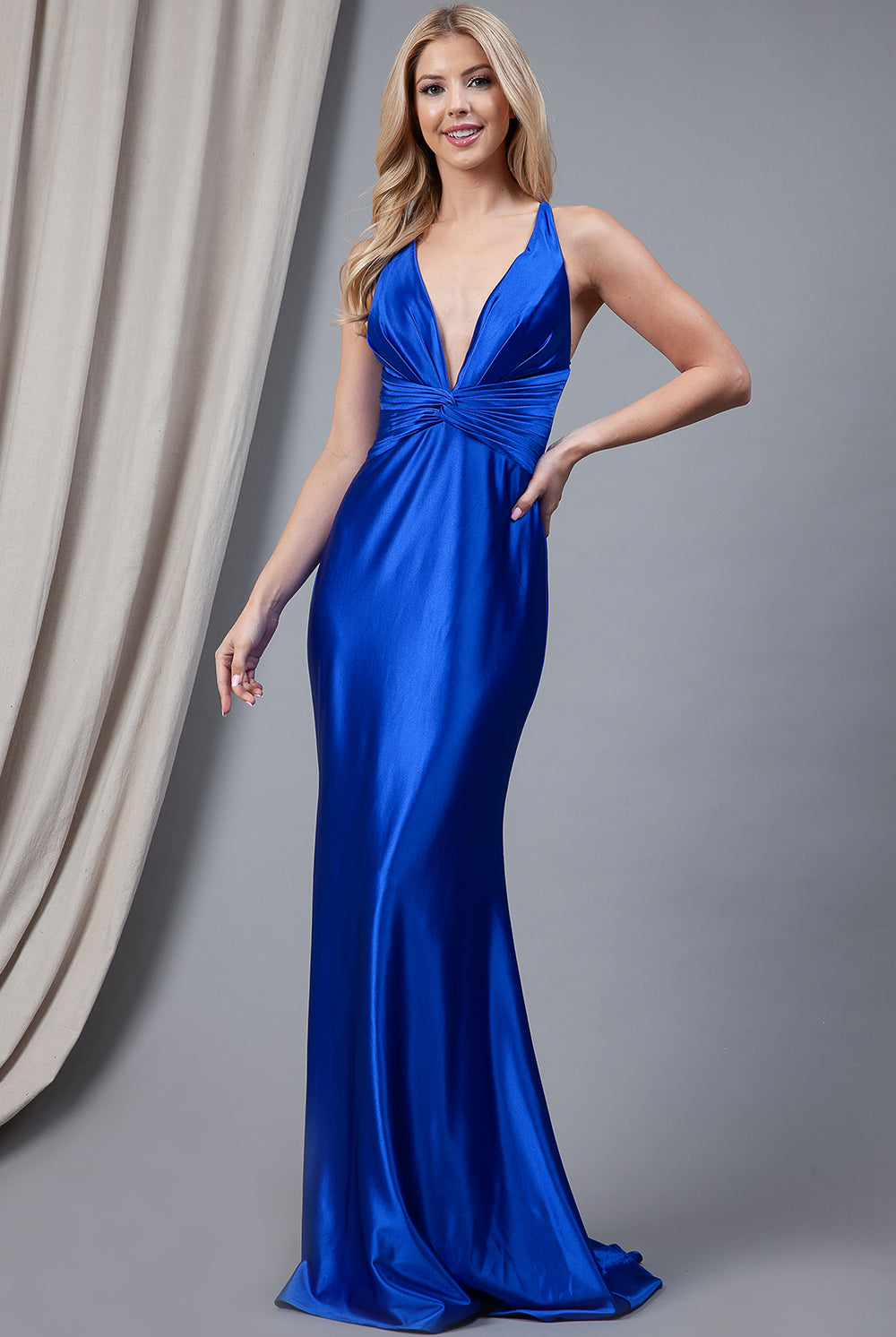 Satin Long Prom Dress with Open Criss Cross Back-smcdress