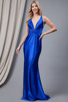 Satin Long Prom Dress with Open Criss Cross Back-smcdress