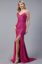 Sequin Spaghetti Strap Prom Dress w/Zipper Back-smcdress