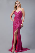 Sequin Spaghetti Strap Prom Dress w/Zipper Back-smcdress