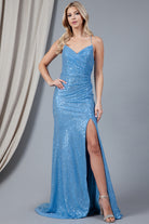 Sequin Spaghetti Strap Prom Dress w/Zipper Back-smcdress