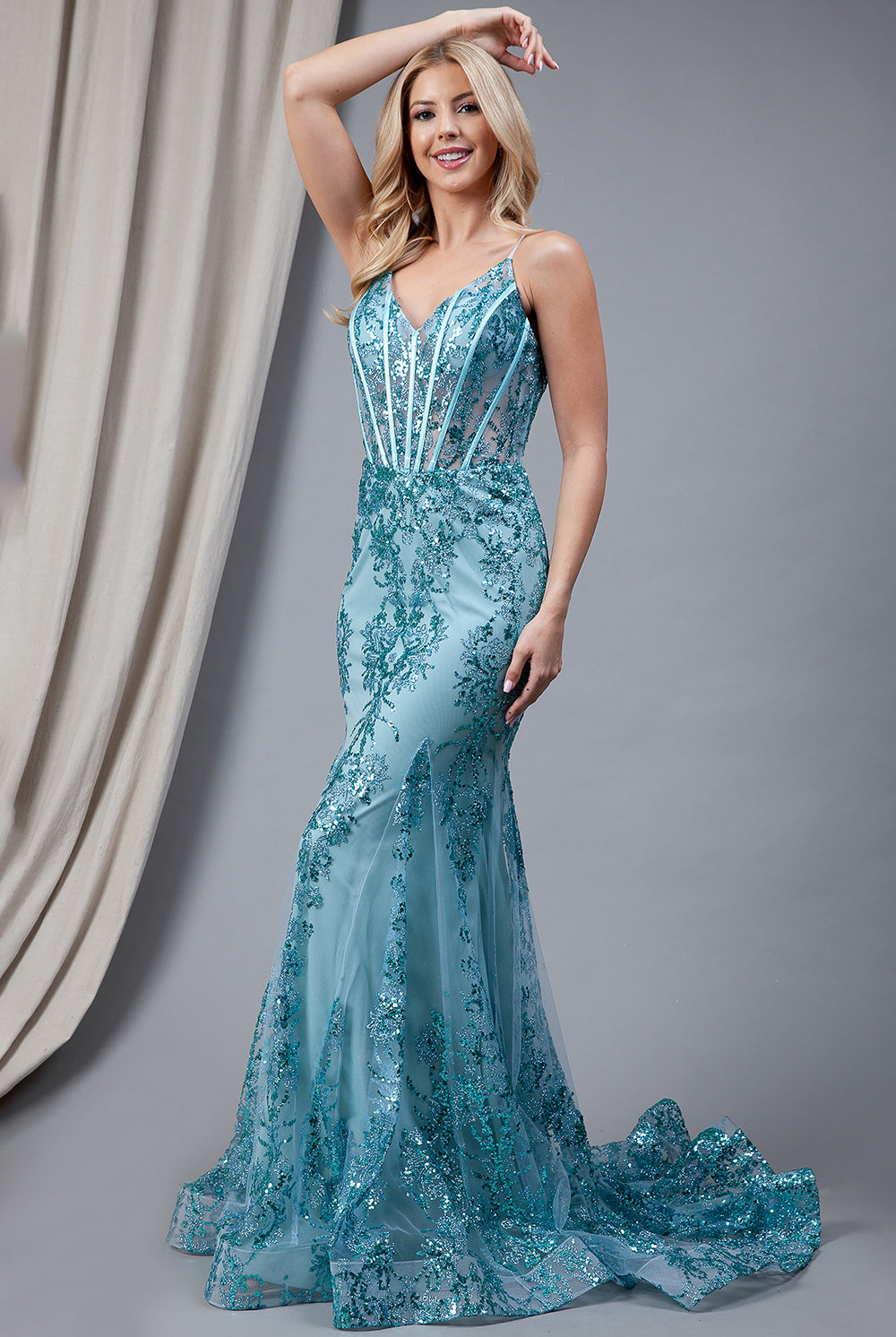 Sequins Mermaid Prom Dress w/ Spaghetti Straps-smcdress