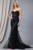 Embroidered Lace Long Prom Dress, Mermaid Strapless-smcdress