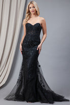 Embroidered Lace Long Prom Dress, Mermaid Strapless-smcdress