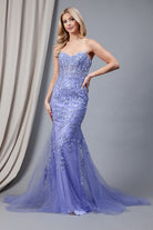Embroidered Lace Long Prom Dress, Mermaid Strapless-smcdress