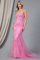 Embroidered Lace Long Prom Dress, Mermaid Strapless-smcdress